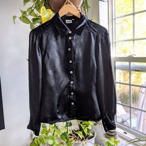 Johnny Was Black Silky Shirt Unique Shell Buttons